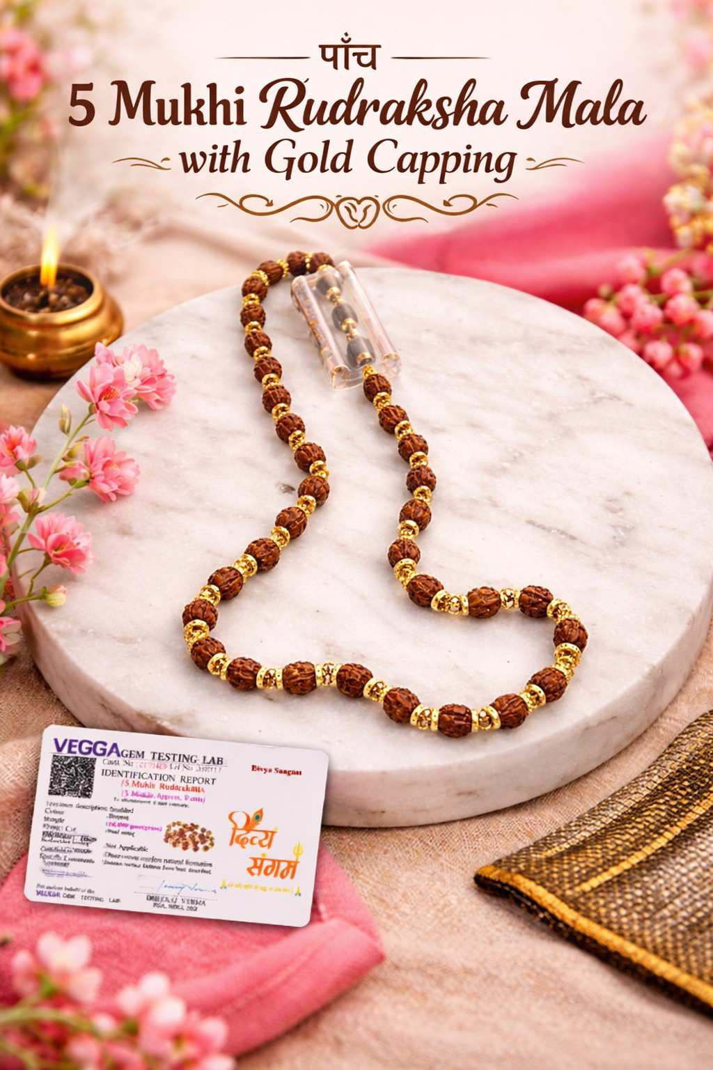 Original 5 Mukhi Rudraksha Mala with Lab Certificate